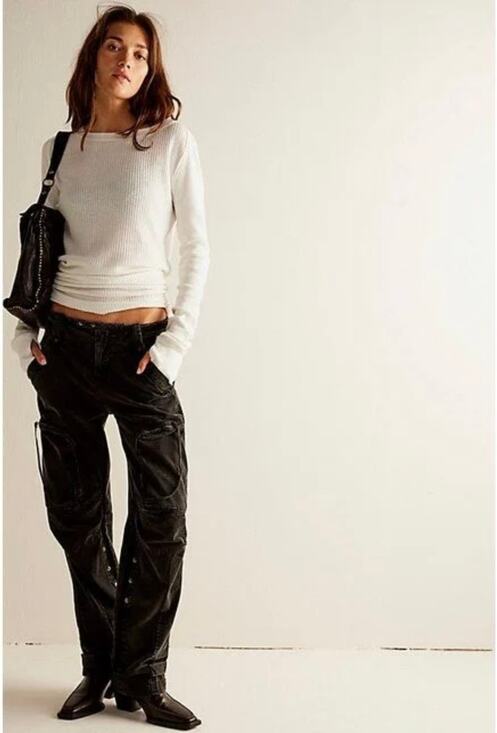 We The Free Pants - We The Free Women's Washed Black Can't Compare Slouch Cargo Pants Size XS